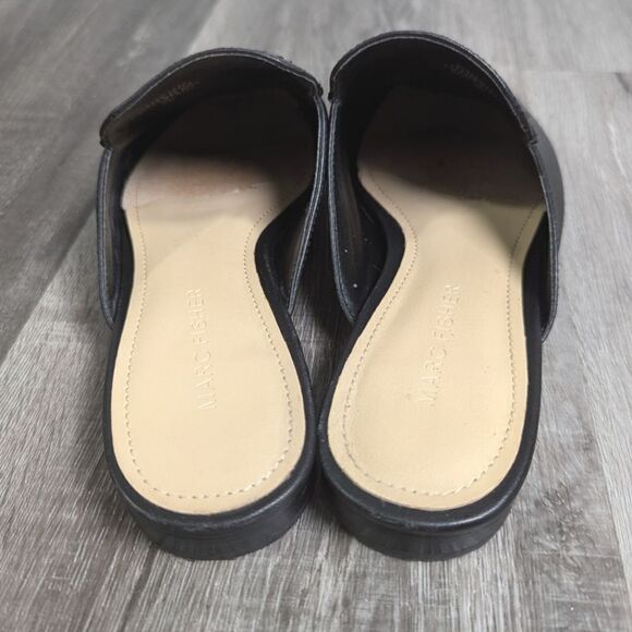 Marc Fisher Wrangler black leather floral embroidered flats mules womens 6 - Picture 4 of 6